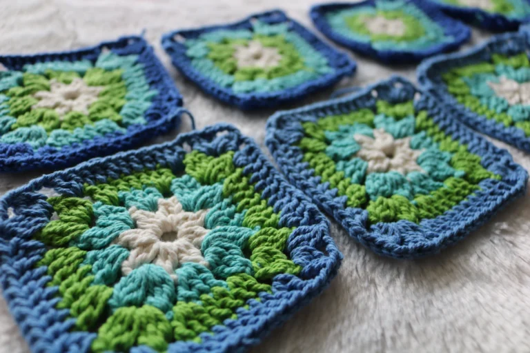 Traditional crochet granny square motif in handmade yarn