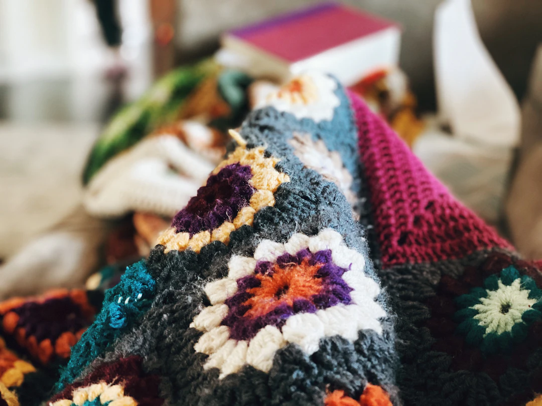 Close view of textured handmade crochet stitches