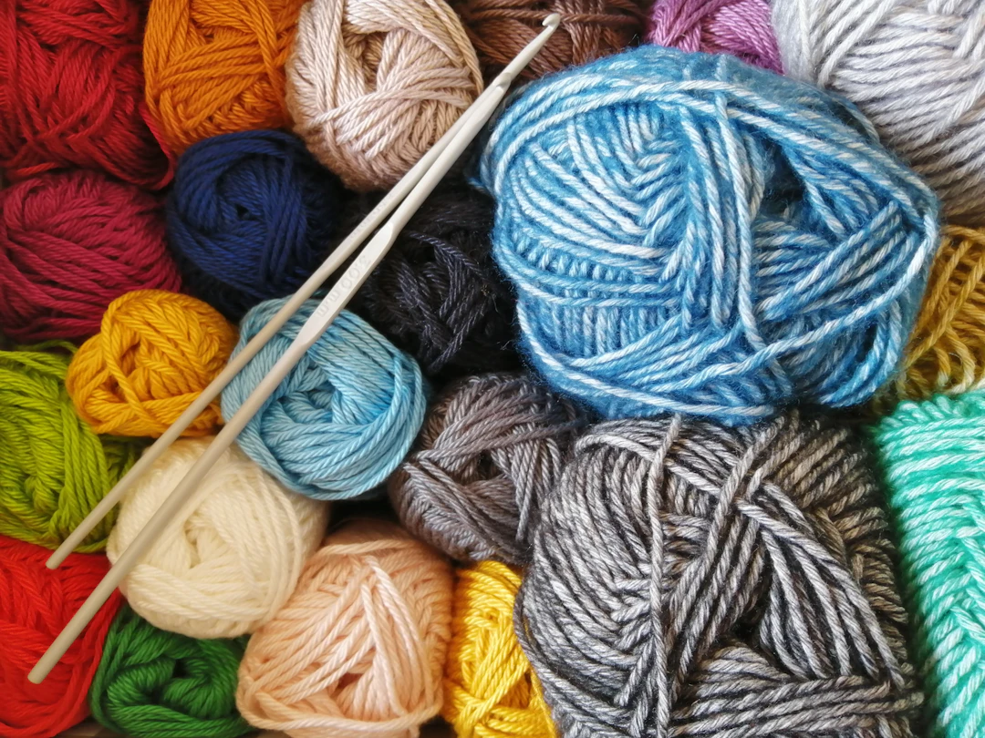 Colorful yarn skeins for traditional crochet projects